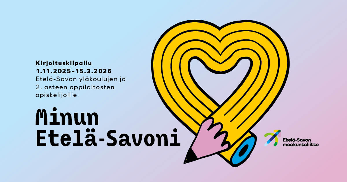 Etelä-Savon maakuntaliitto kannustaa nuoria kirjoittamaan omasta kotiseudustaan järjestämällä kirjoituskilpailun, jonka teemana on “Minun Etelä-Savoni”.